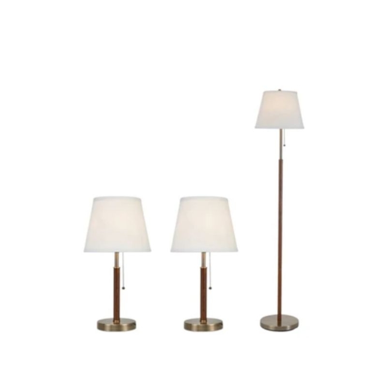 EGLARE Set 3 Pcs Lampu Meja & Lampu Lantai walnut/Lampu set/lampu hias