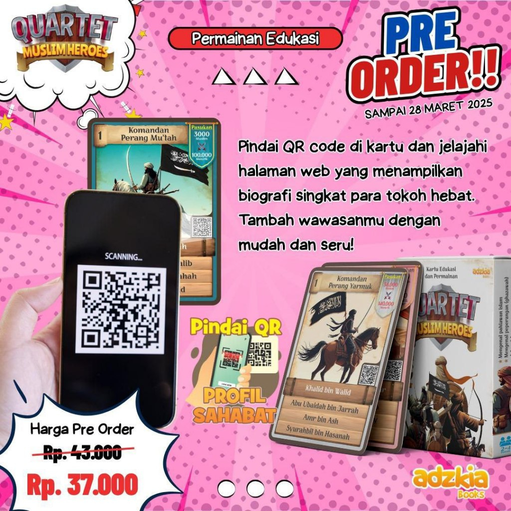 Kartu Kwartet Pahlawan Muslim Qwartet Mainan Kartu Edukasi Anak Kartu Game Serua Seruan - Adzkia