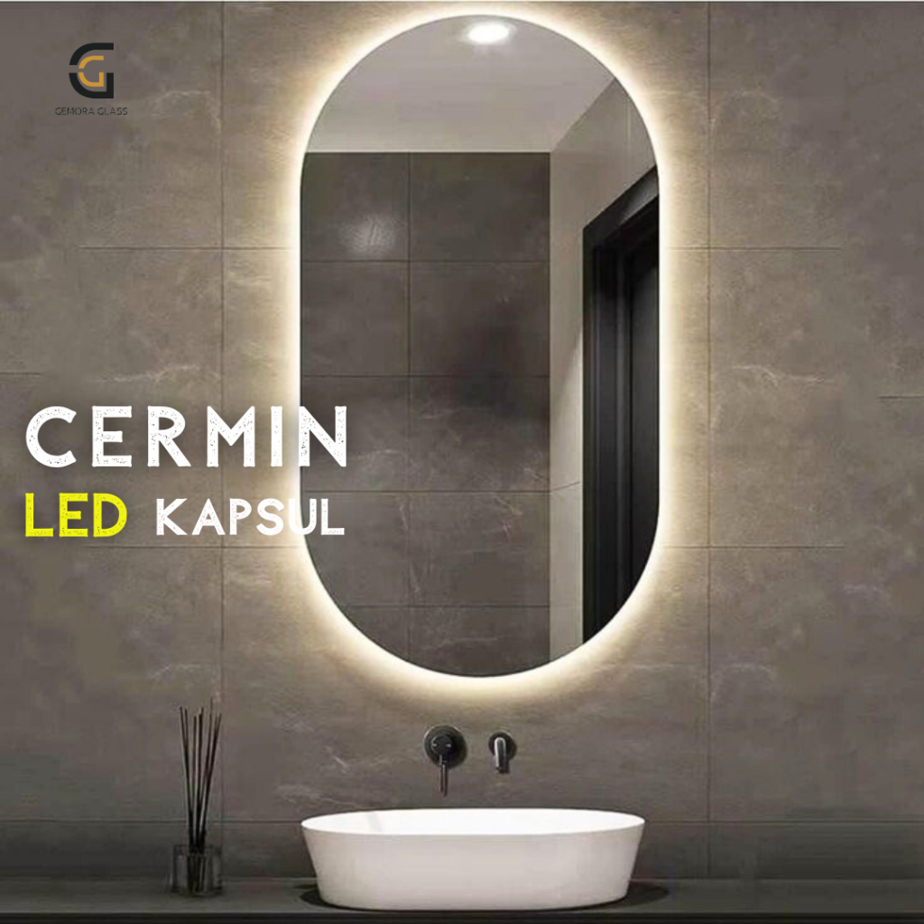 Cermin LED Aesthetic Dinding Kapsul (Free Packing Kayu) Cermin Dinding/ Cermin Aesthetic/ Kaca Aesth