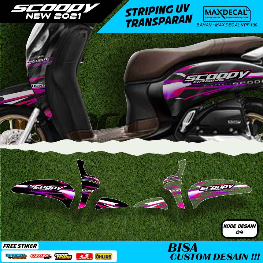 STIKER STRIPING TRANSPARAN HONDA SCOOPY NEW 2021 FACELIFT LIS STICKER UV SEMI FULL VARIASI DESAIN RA