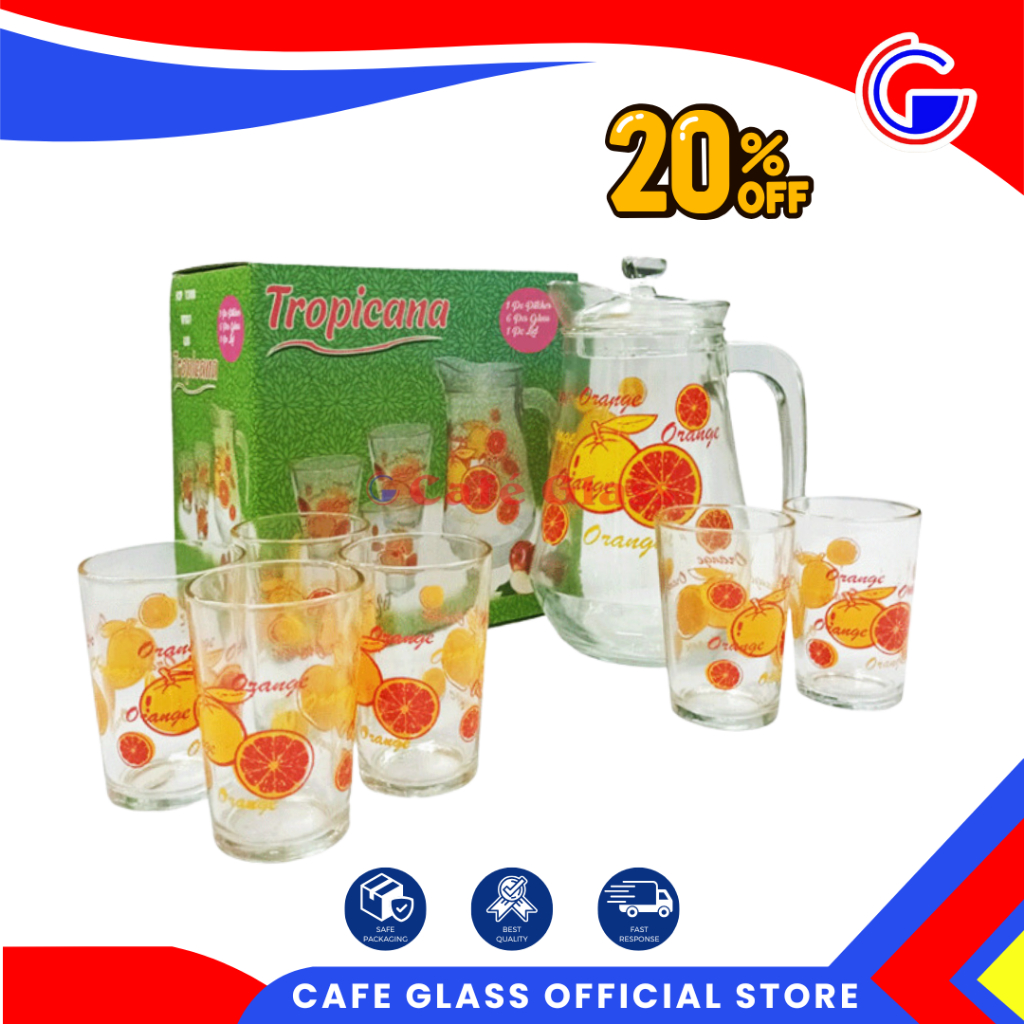 DRINK SET KACA LEBARAN | TEKO SET GELAS | TEKO SET GAMBAR JERUK TROPICANA