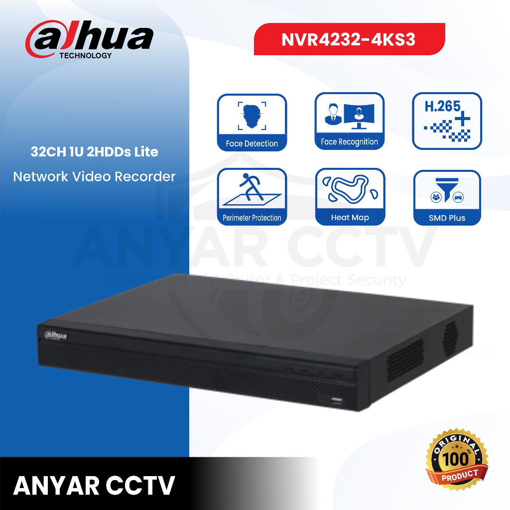 DAHUA NVR4232-4KS3 32 Channel 2 Slot HDD NVR IP Camera CCTV 32ch AI