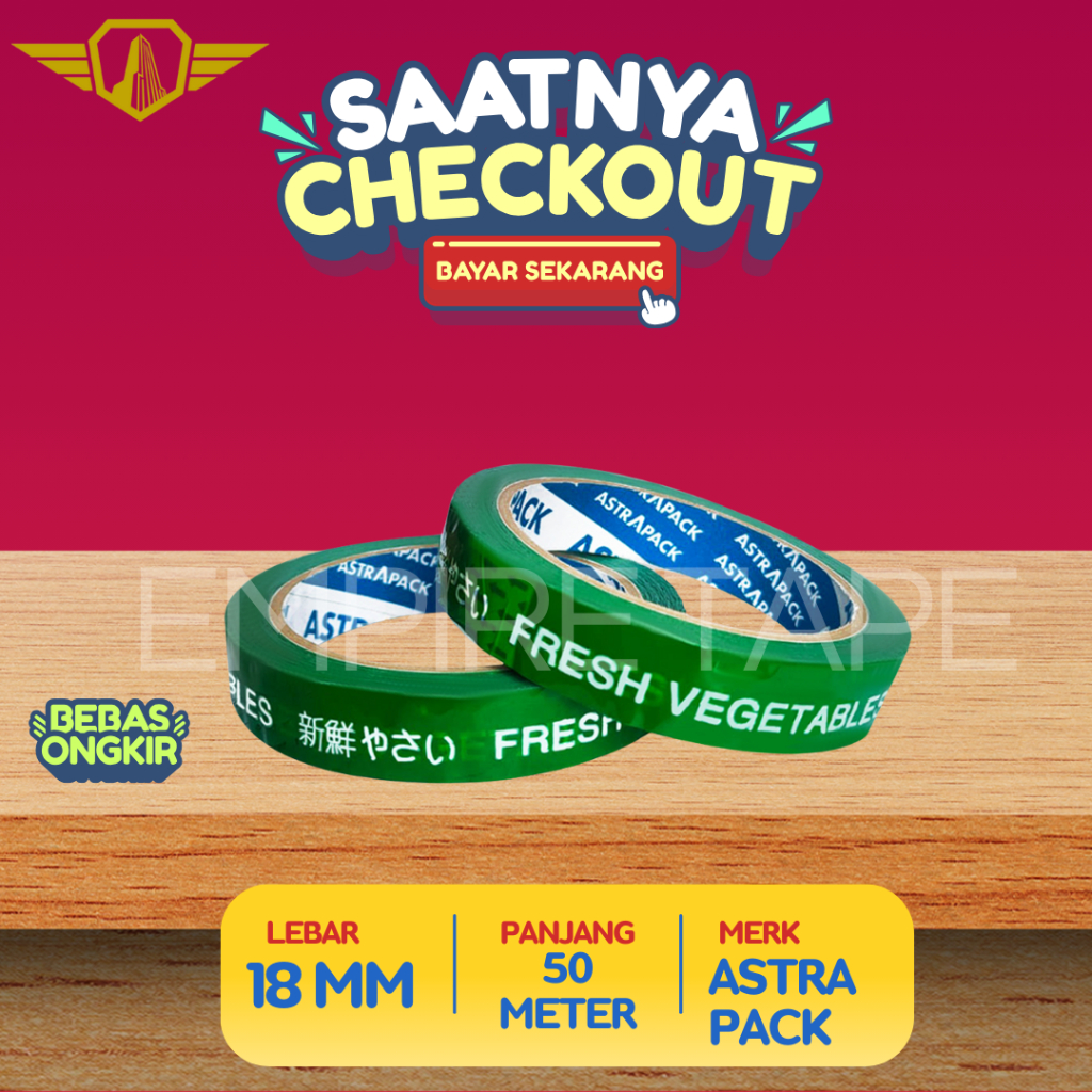 

Isolasi Sayur Fresh Vegetable 18 Mm x 50 Meter x 50 Micron Lakban Berkualitas Astrapack