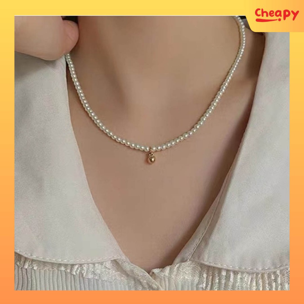 Kalung Mutiara Perempuan Liontin Bulat Mini