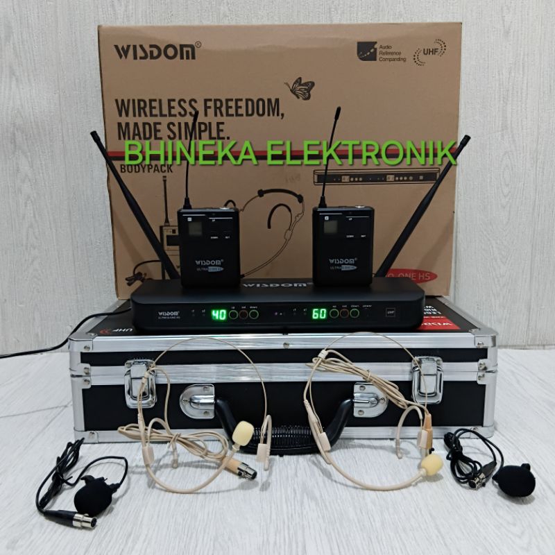 Wisdom Q1 HS Wireless 2 Mic Jepit Clip on + 2 Mic Headset Bando Q-One