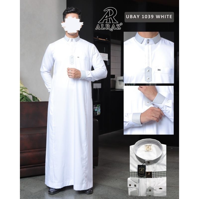 Gamis Alraz Jubah Semi Woll Desain UBAY PUTIH, Bahan Premium Nyaman Dipakai - Dewasa, Remaja, Muslim