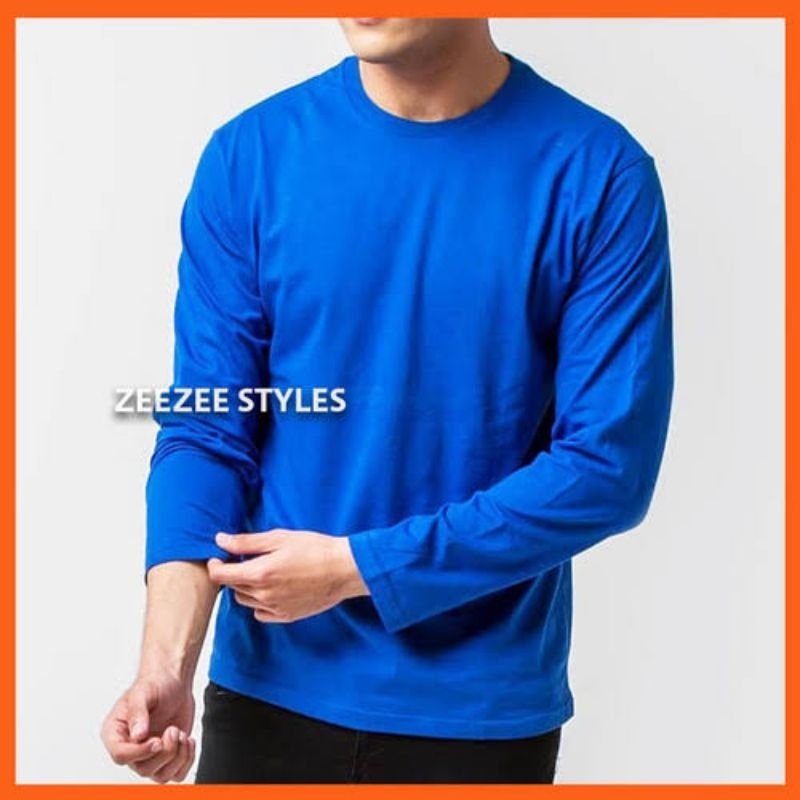 Kaos Biru Bali Lengan panjang unisex pria wanita cotton conbd 30s