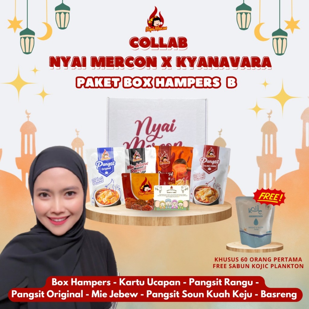 

Kolaborasi Nyai Mercon x Kyanavara Paket Hampers B ( Pangsit Rangu, Pangsit Ori, Mie Jebew, Pangsit Soun Kuah Keju, dan Basreng Stick Pedas Jeruk 100gram) Makanan Instan Free Sabun Kojic Plankton