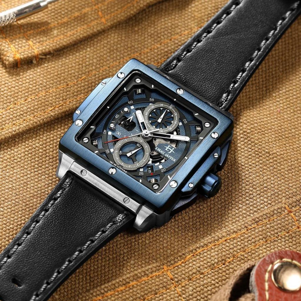 Big Sale  Jam Tangan Pria Evans Jayden 9582 Kulit Kaca Sapphire Water Resistant 5ATM