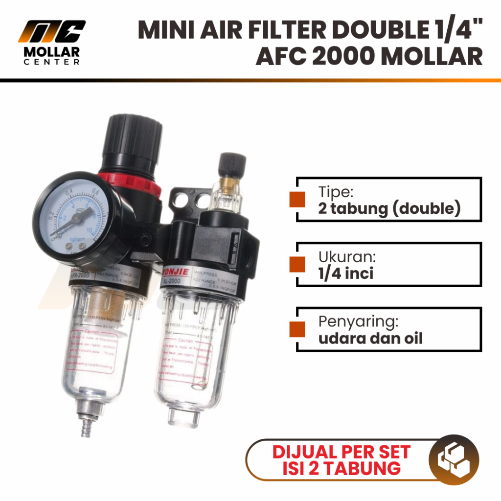 MOLLAR MINI AIR FILTER REGULATOR DOUBLE UDARA KOMPRESOR KOMBINASI