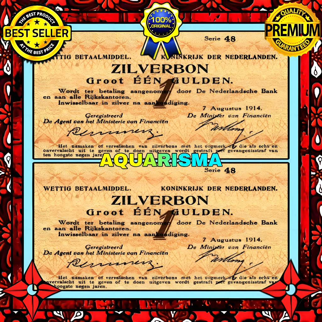 KOLEKSI NUMISMATIK - KERTAS SILVER VOUCHER KUNO 1 GULDEN BELANDA 1914