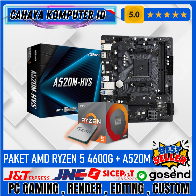 PAKET Amd Ryzen 5 4600G Socket AM4 + Motherboard Asrock A520M GARANSI