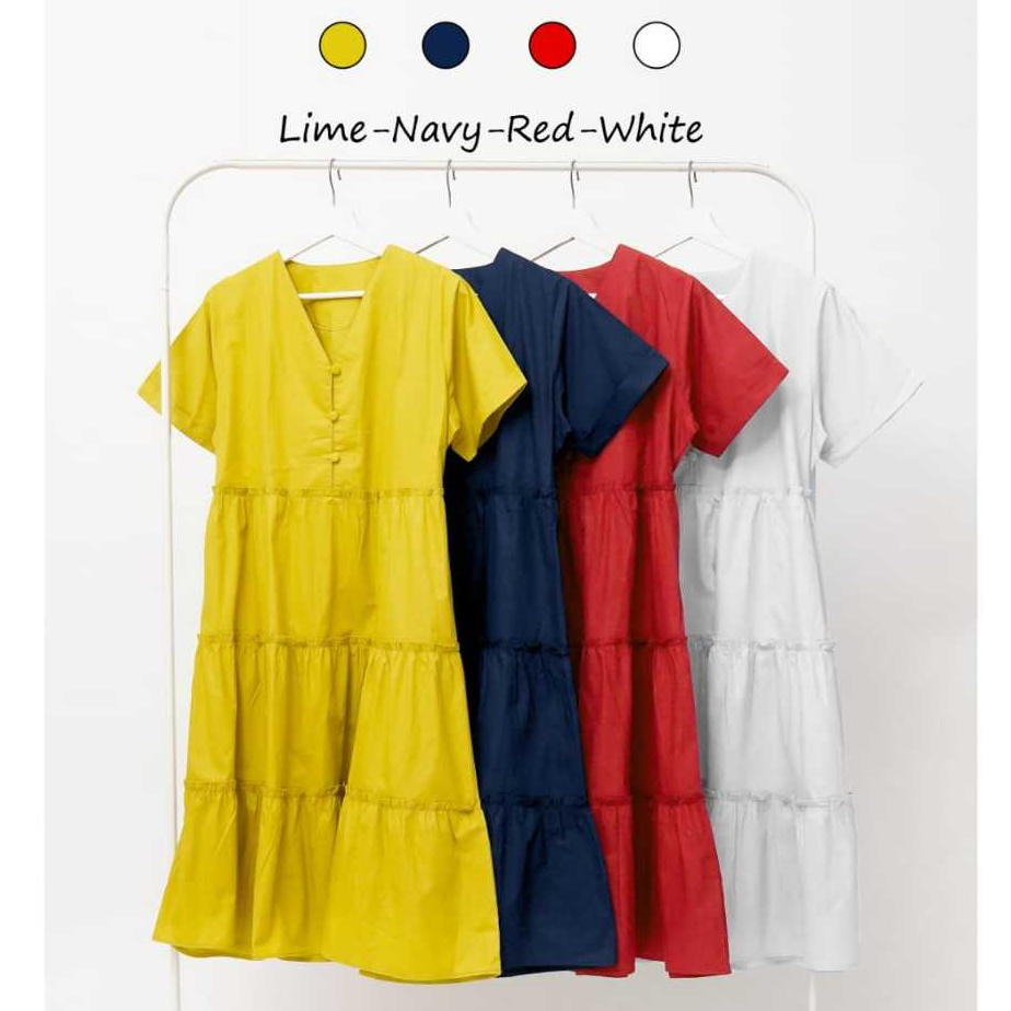 Dress Midi kancing katun Linen Import tidak nerawang- CK1671