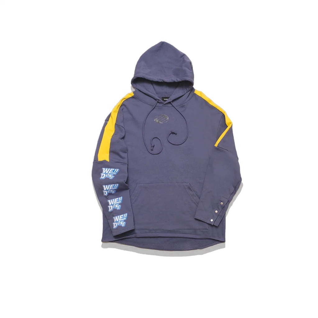 We11done Paneled Construction Hoodie Blue