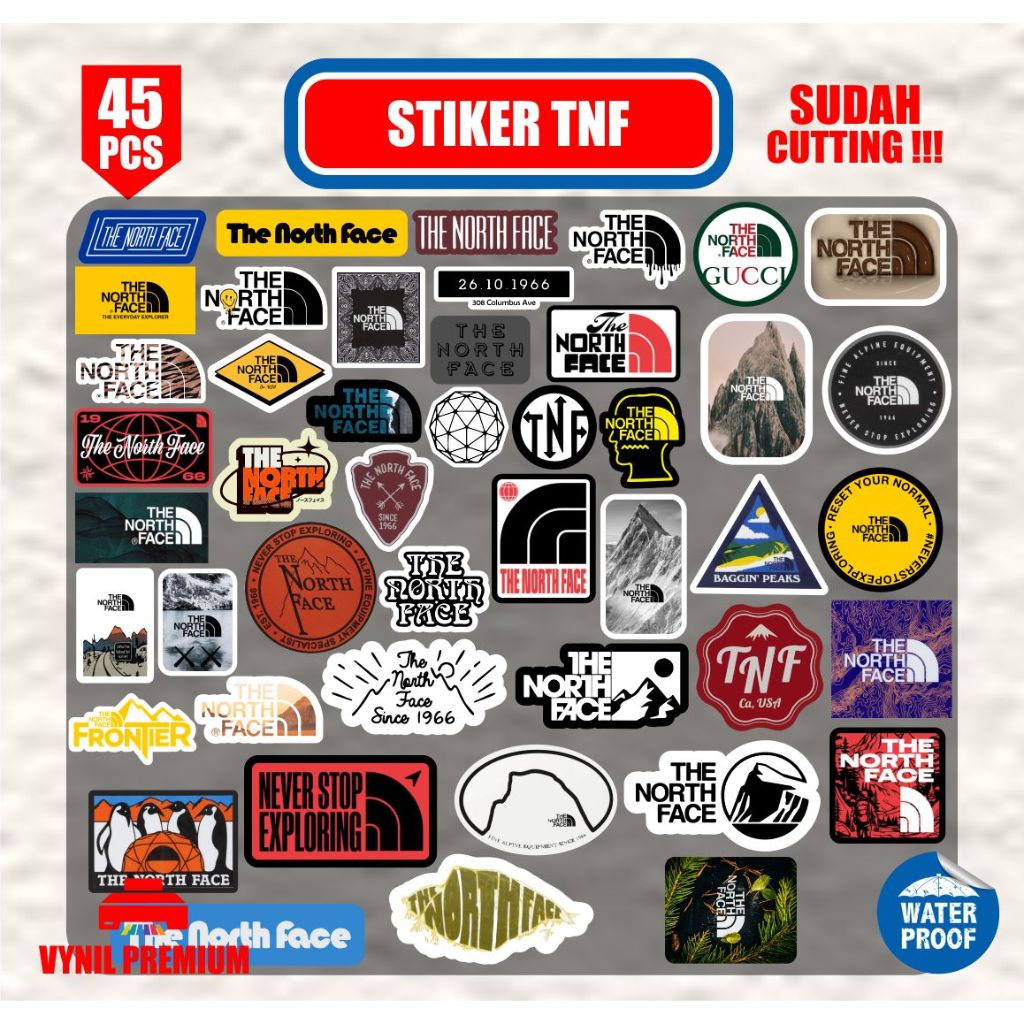 

PAKET STIKER BRAND THEE NORTH FACEE TNF STIKER ISI 45PCS GRAFTAC WATERPROOF HIGH QUALITY TERBARU