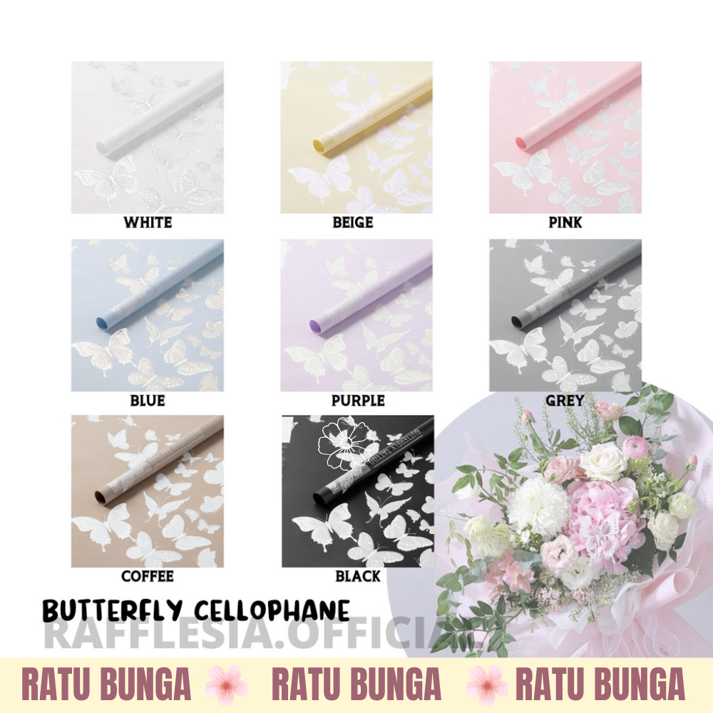 

[5 LEMBAR] BUTTERFLY CELLOPHANE MOTIF KUPU KUPU ECER LEMBARAN KERTAS BUKET BUNGA WRAPPING PAPER