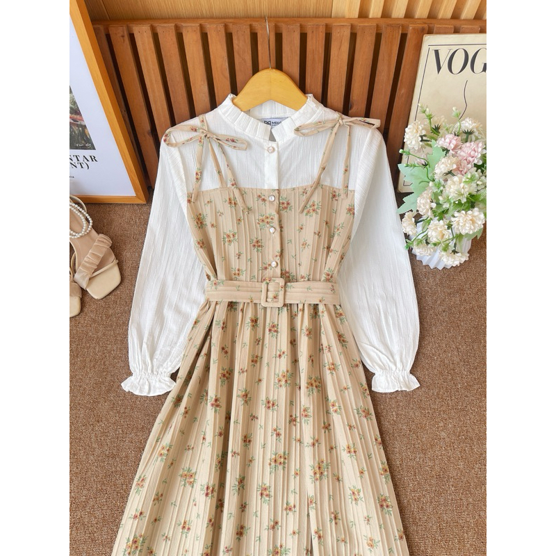 IRENE DRESS GAMIS BUNGA LEBARAN KOREA GAMIS PANTAI REMAJA CRINKLE  BY MEECLO