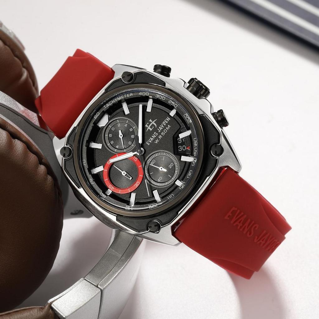 Big Sale  Jam Tangan Pria Evans Jayden 9604 Rubber Silicon Kaca Sapphire Water Resistant 5ATM