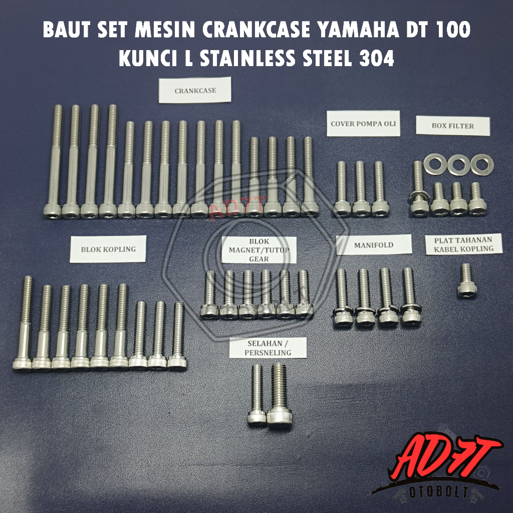 Baut Set mesin Yamaha DT 100 kunci L stainless asli