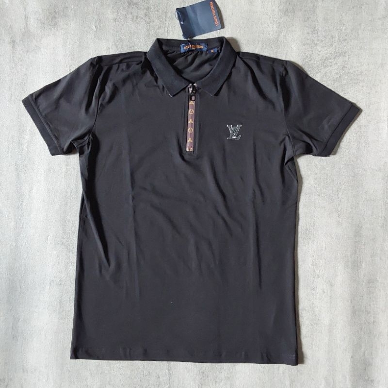 Kaos Kerah Polo Pria LV Zipper Kerah Damier