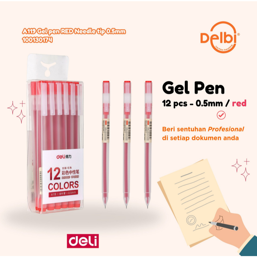 

DELI A119 Gel pen RED Needle tip 0.5mm