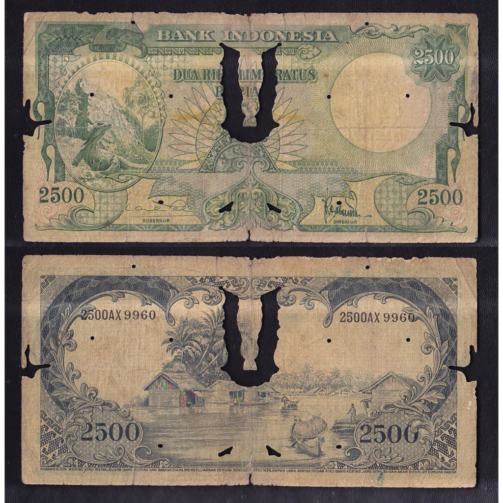 Uang kuno 2500 rupiah tahun 1957 seri Hewan (komodo) S/N ... AX 9960