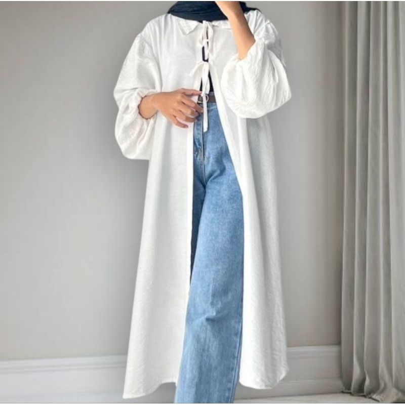 Outer cardigan atasan panjang wanita Polo Linen Outer muslimah terbaru