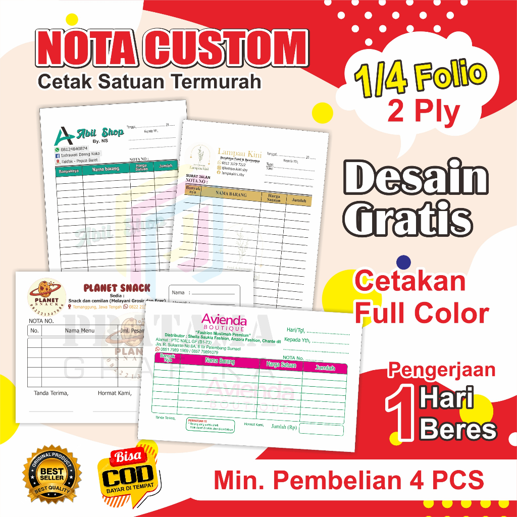 

cetak nota custom 2 ply 1/4 polio nota nama usaha toko sendiri PRATAMA GRAFIKA