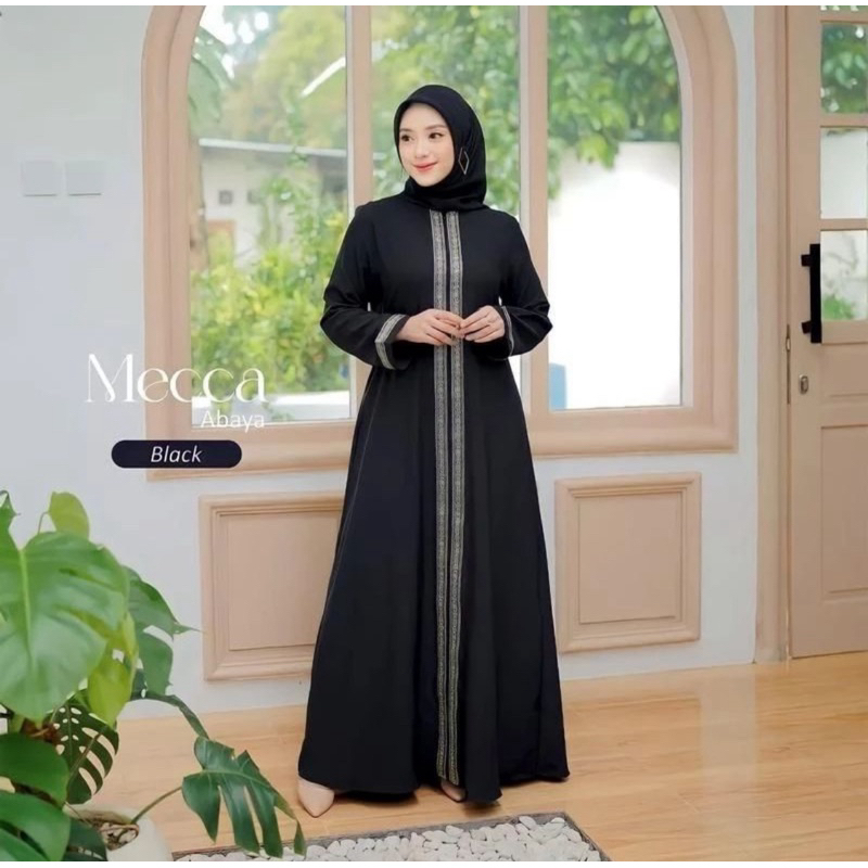 Gamis Abaya Mecca/Gamis arabian Rayon Twill premium Motif renda emas garis 2