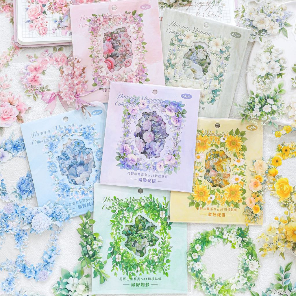 

[Artopia] 15pcs Sticker Hanano Mountain HMC Stiker Bunga Flower Kembang Cantik Wreath Estetik