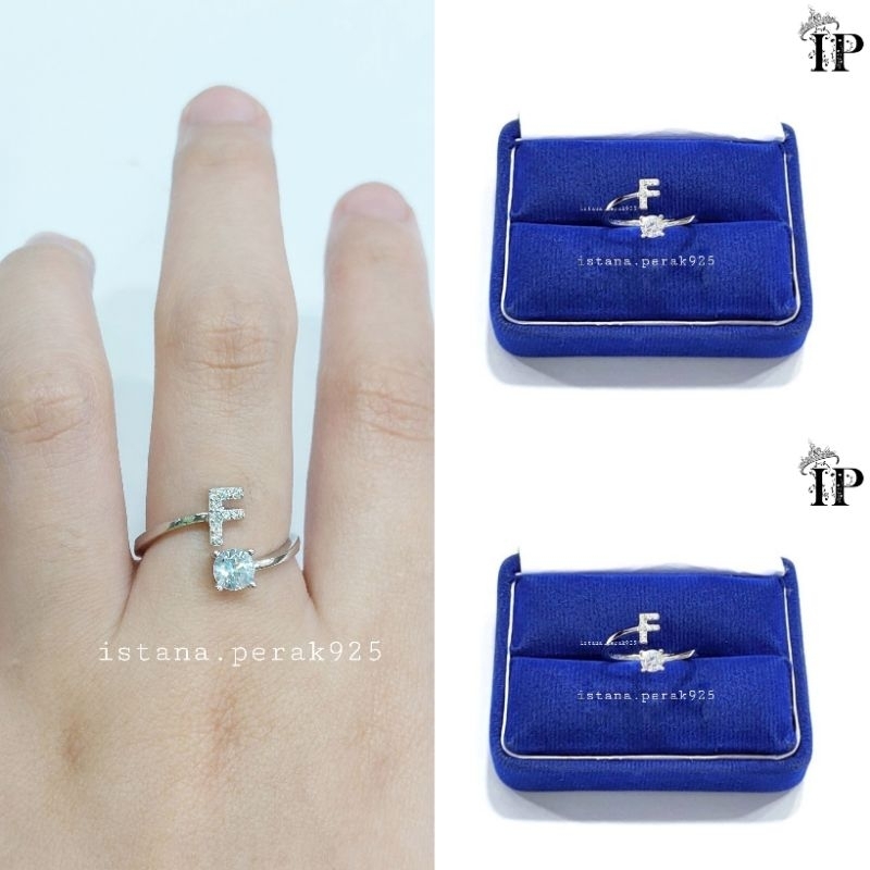 Cincin Perak Wanita Asli Silver 925 Lapis Emas Putih asli Model Nagita,Cincin Huruf Alfabet Adjustab