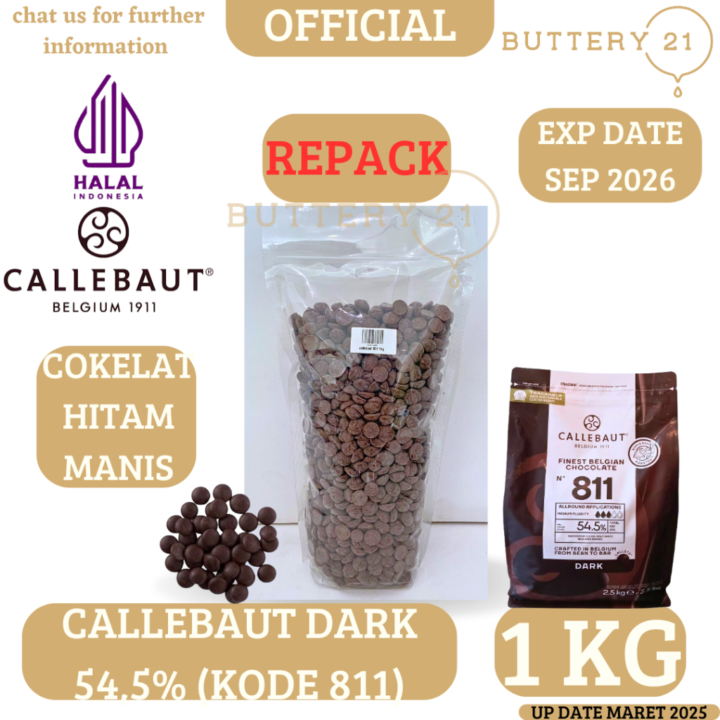 

REPACK 1 KG CALLEBAUT 811 54,5% CHOCOLATE COUVERTURE COKELAT/COKELAT DARK/COKELAT HITAM