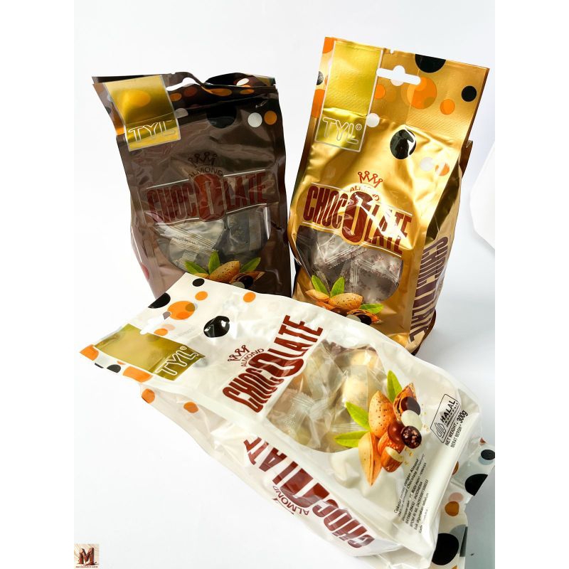 

TYL Almond Compound Milk Assortment Bitterdark White Almond 300gram Cokelat Impor Halal