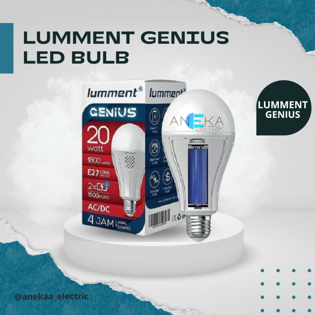 Lampu LED AC/DC Lumment Genius 7W 10W 15W 20 Watt Bohlam Darurat Bulb Emergency Putih