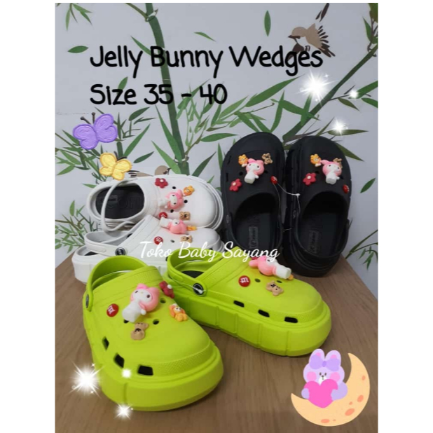 Sendal Wedges Model Crocs Jelly Karet Wanita Bunny