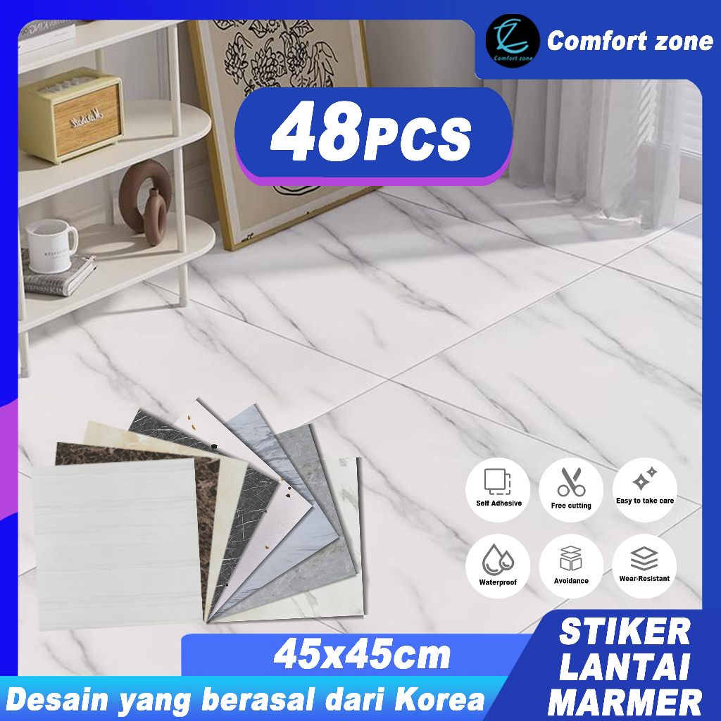 【Comfort Zone】1 BOX (48 Pcs) Floor Vinyl Lantai Stiker Uk45x45cm / Lantai Vinyl Stiker Vinil Lantai 