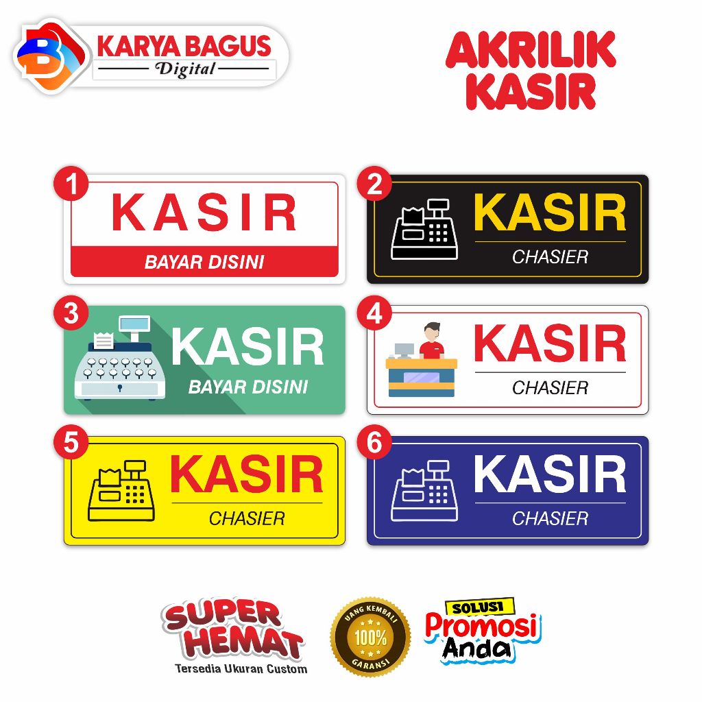 

Signboard Kasir Papan Penanda Signage Akrilik Awet Tahan Lama Anti Air | Akrilik Kasir