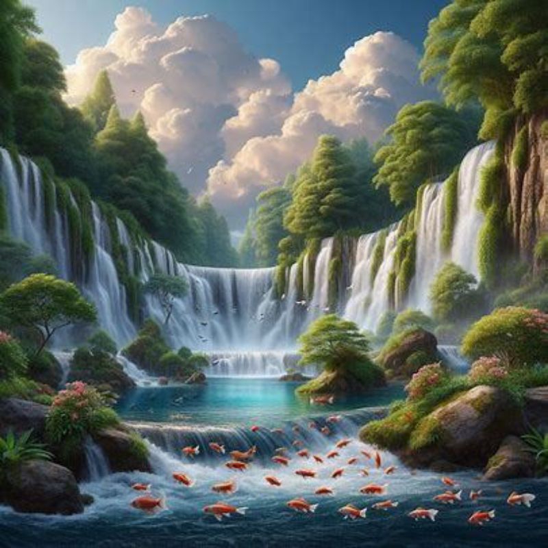 Poster cetak, pemandangan air terjun, hiasan dinding,air terjun, bisa cod