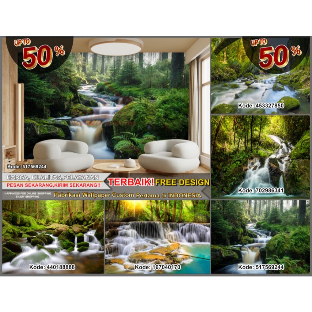 Wallpaper Dinding Custom 3D Pemandangan | View | Waterfall | Air terjun | Wallaper Dinding | Wallape