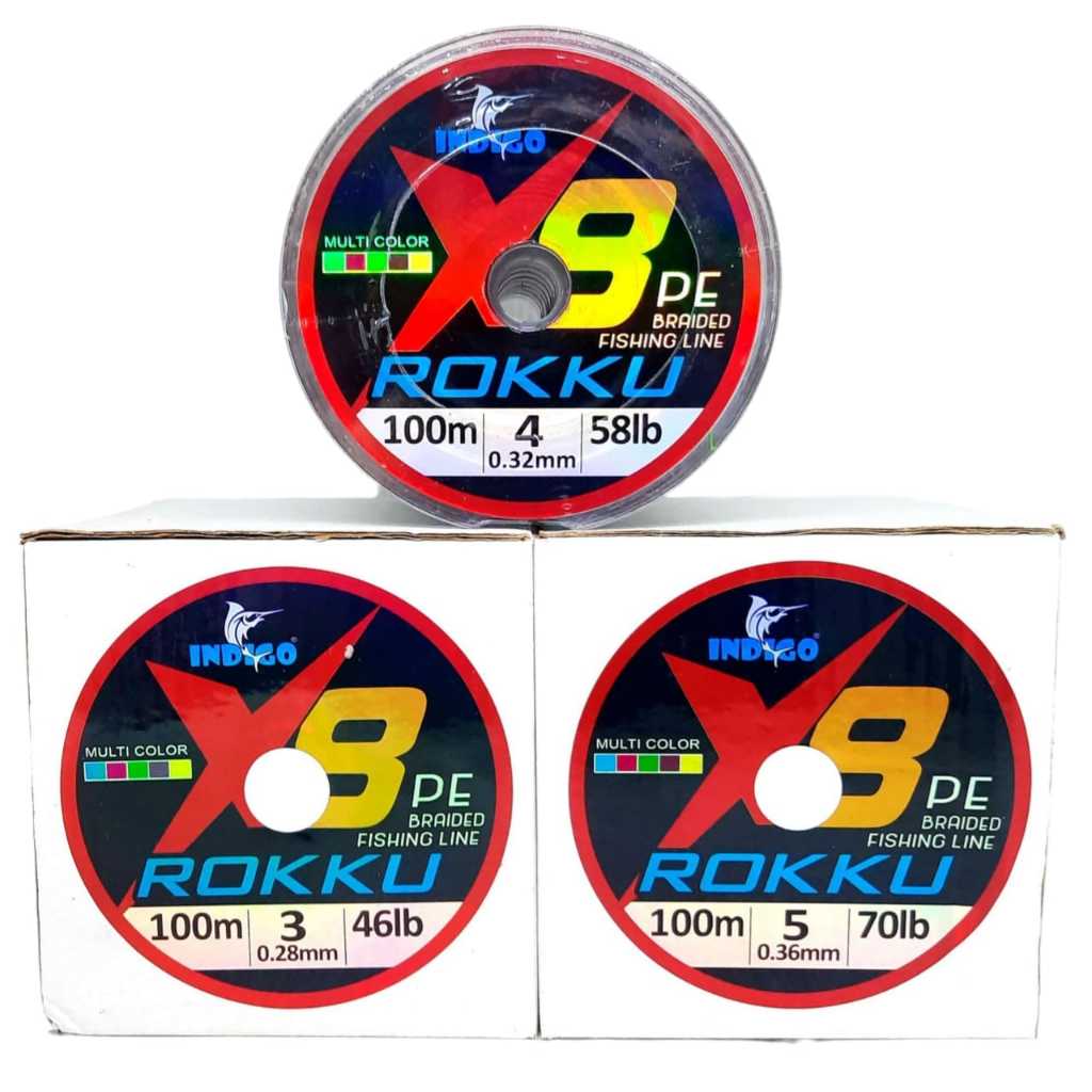 Benang Pancing PE INDIGO ROKKU X8 100M Warna Multicolour PE 0.8 - 6.0 Murah
