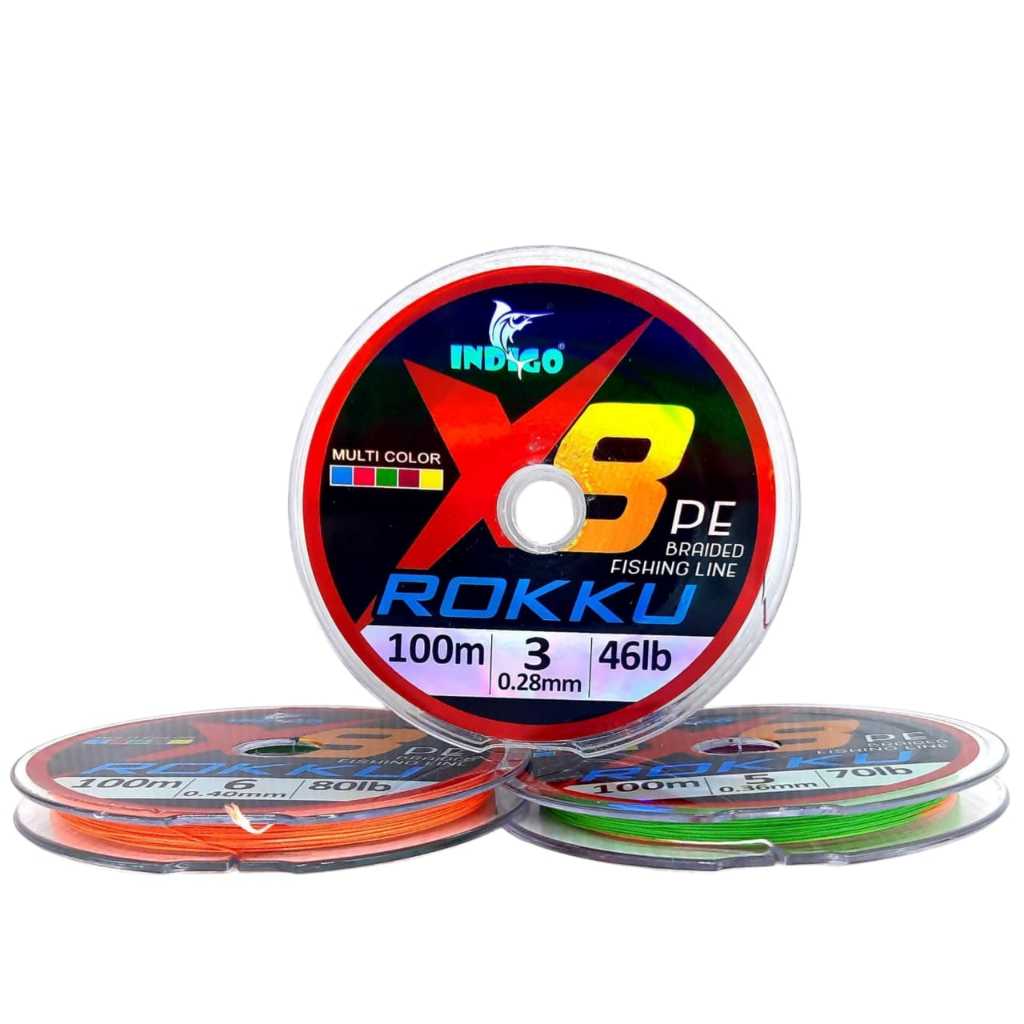 Benang Pancing PE INDIGO ROKKU X8 100M Warna Multicolour PE 0.8 - 6.0 Murah