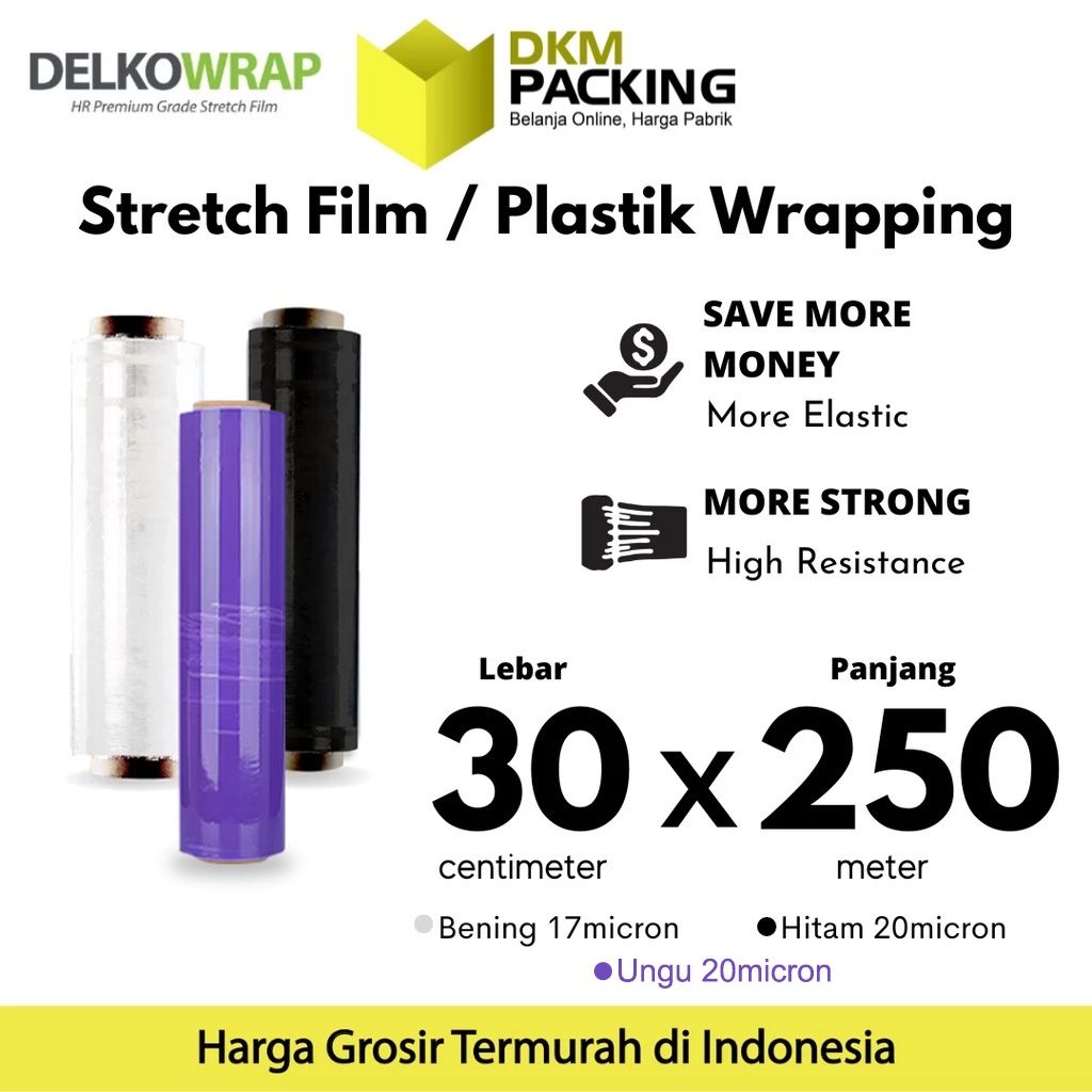

Plastik Wrapping Stretch Film 30cm x 250m BENING/HITAM DELKOWRAP TERMURAH /SATUAN