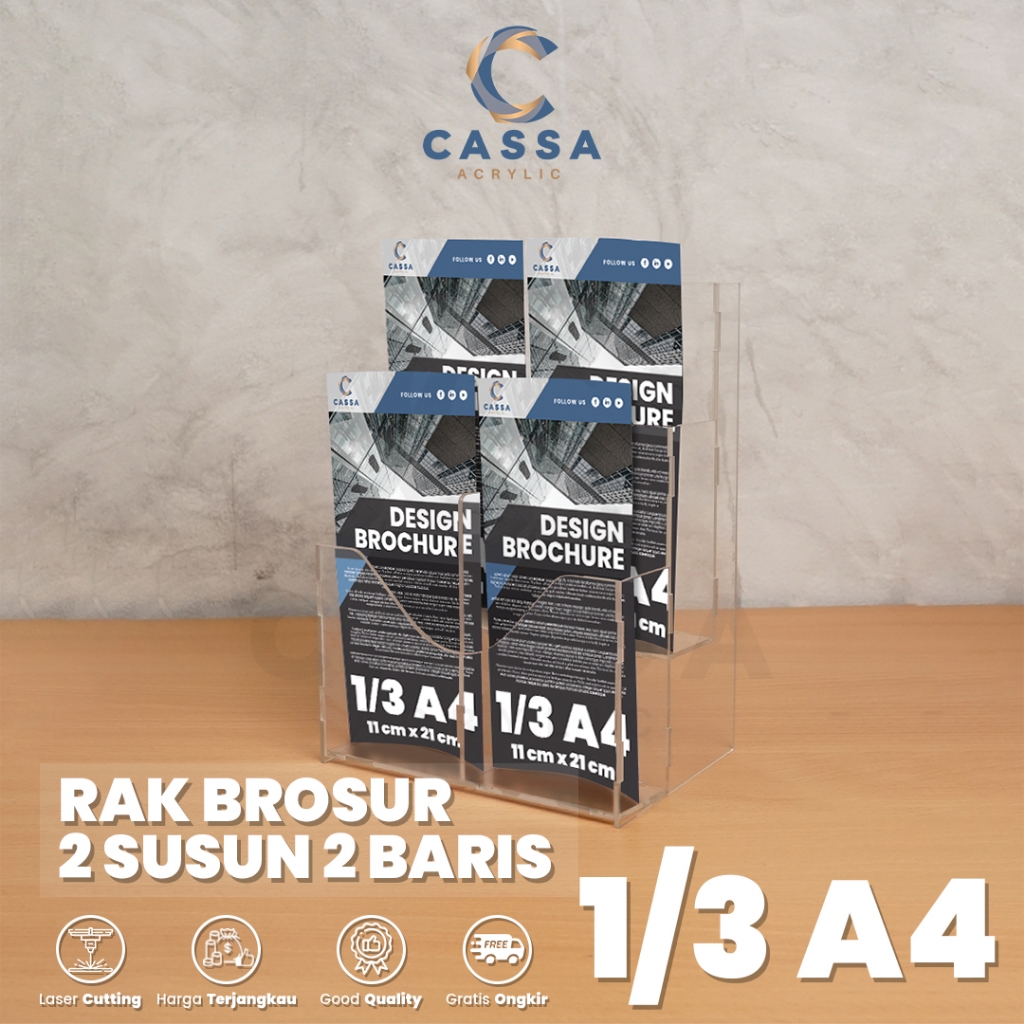 

Rak Tempat Brosur 1/3 A4 2 Susun 2 Baris Flyer Dinding Akrilik