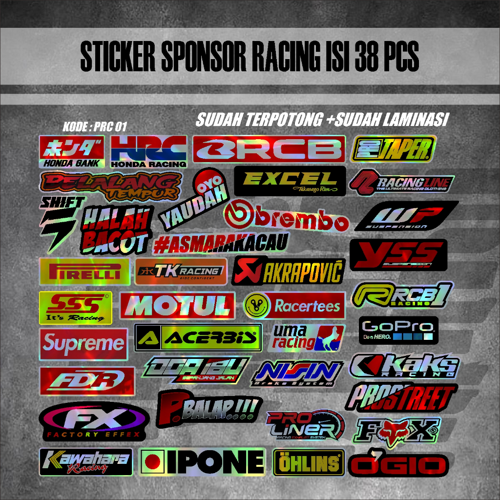 

38 PCS Sticker Racing Hologram Sticker Pack Sticker Sponsor Racing Sticker Motor Sticker Kecil2 Cocok Buat Motor Mobil Hp Laptop Helm 16CO PRC 01