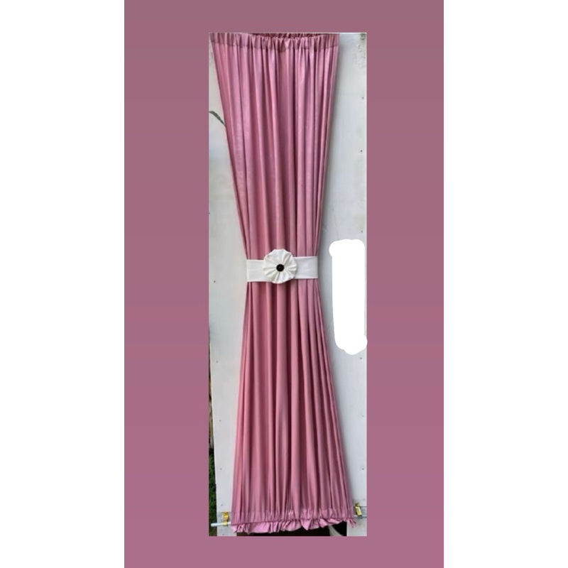 Gorden Kupu-Kupu Katun Embos Motif Bunga Warna Pink