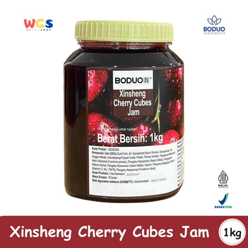 

BODUO Xinsheng Cherry Cubes Jam 1kg – Selai Ceri Premium untuk Campuran Minuman Kekinian