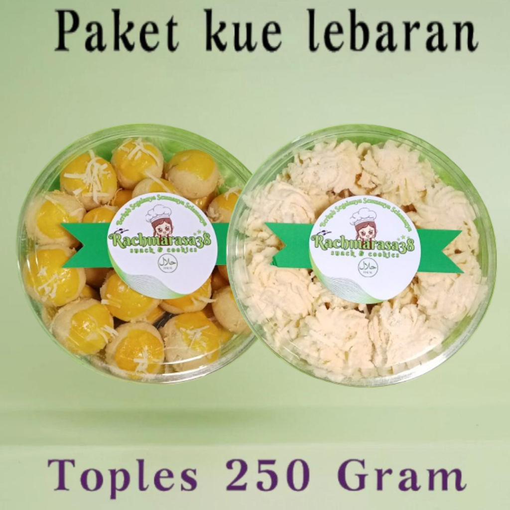 

Rachmarasa38 Paket Kue Kering 2 Pcs | Nastar Selai Nanas semprit Sagu Keju | Kemsan Toples 250 Gram