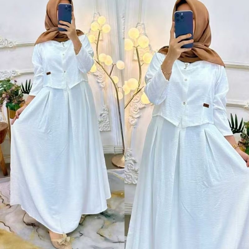 ONESET OVERALL 2in1 (CRINKLE AIRFLOW //BAYAR DI TEMPAT) Gamis wanita OVERALL SET Baju GAMIS terpisah