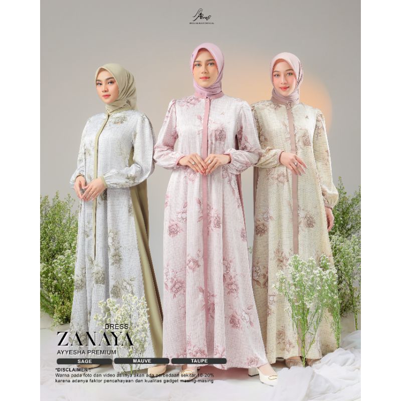 DRESS PROMO - ZANAYA DRESS -  READY STOK Gamis Dress Motif Simple X Polos Matt Ayesha Premium SIAP K