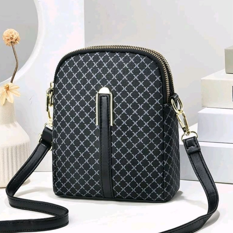 izza Tas Hp Wanita Selempang Dan Bahu Kekinian Sling bag organizer women Terbaru  Kulit Hitam